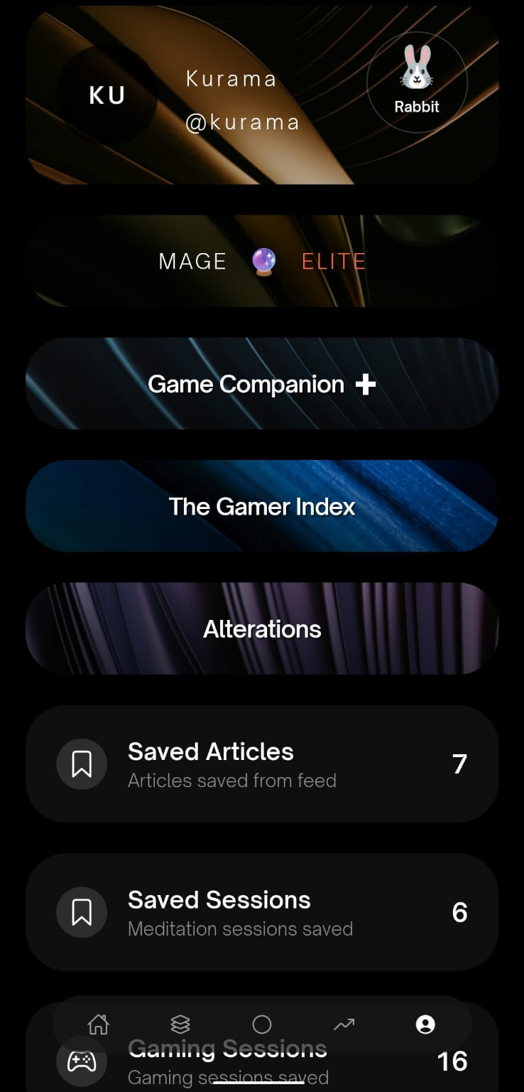 Altered Brilliance Profile screen showing identity, progression, and account context